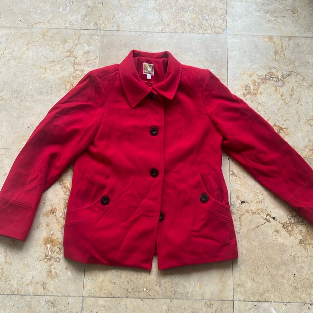 JM Collection Red Pea Coat